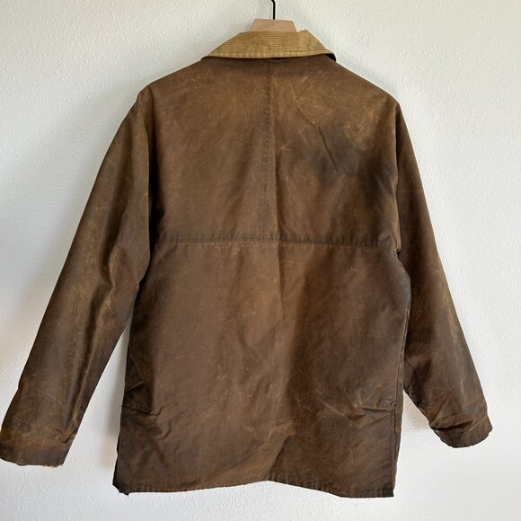 Vtg Argatta Wax Cloth Jacket S Brown Plaid Wool Lined Corduroy Collar Chore - Picture 10 of 16